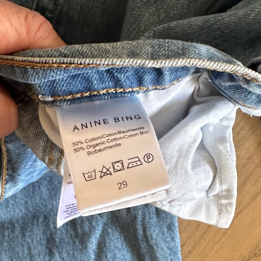 Anine Bing Wide Leg Blue Denim Jeans with Branded Waist Label - Picture 3 of 8